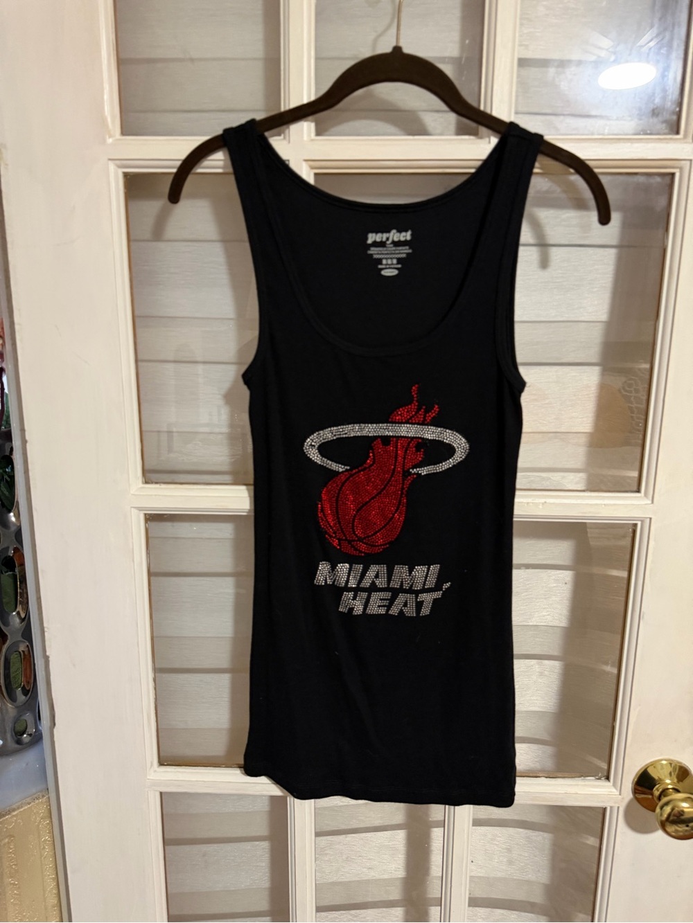 Old Navy Black Miami Heat Tank Top with Red and Silver Detail